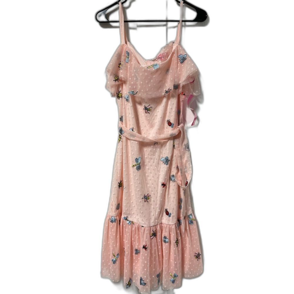 NWT Betsey Johnson Embroidered Pink Frilly Ruffle dress size 14 petite